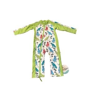 NWT Caden Lane Rash Guard Full Length Swim Romper 2 Way Zipper Dino 6-12 Months